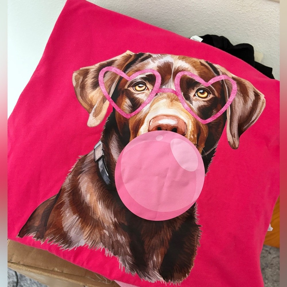 Brand New Hot Pink Chocolate Lab Dog Short Sleeve Graphic T-Shirt, Size 2XL